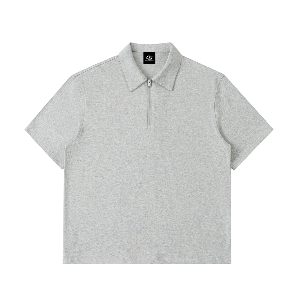 Grey Half-Zip Cotton Polo Shirt front view