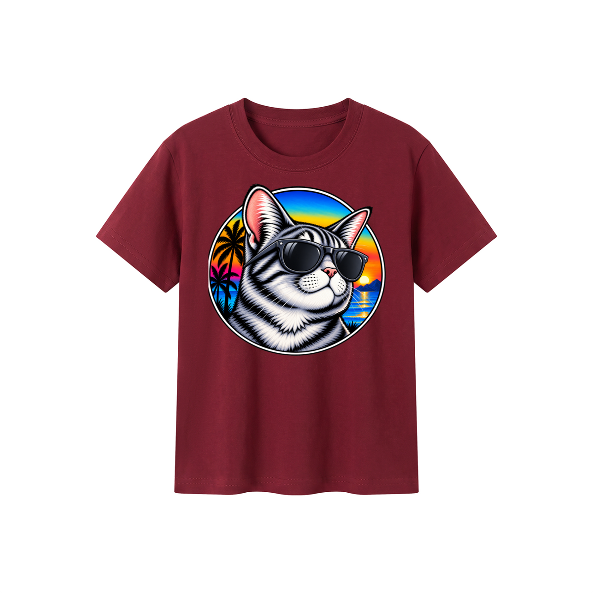 Cat Sunset Kids' Crewneck Short-Sleeve T-Shirt