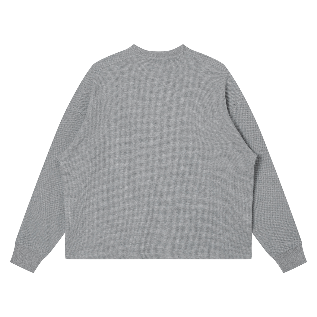 Off Script Waffle Boxy Long Sleeve T-Shirt - Flower Gray back view