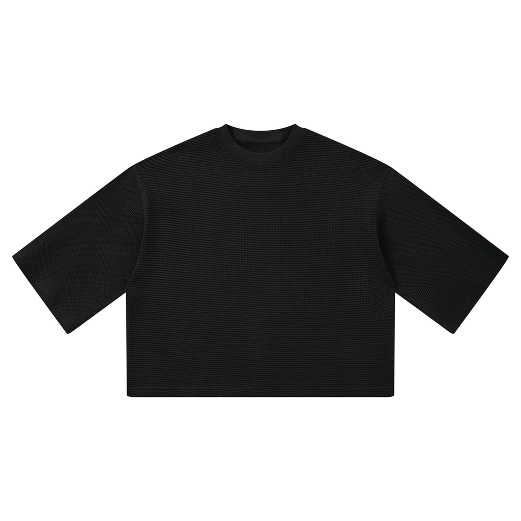 Off Script Waffle Boxy T-Shirt - Black front view