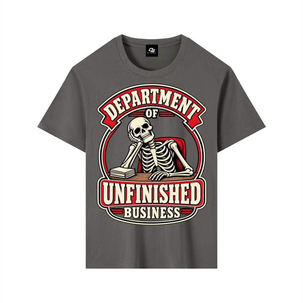Department of Unfinished Business Pure Cotton Unisex T-Shirt – Charcoal Grey