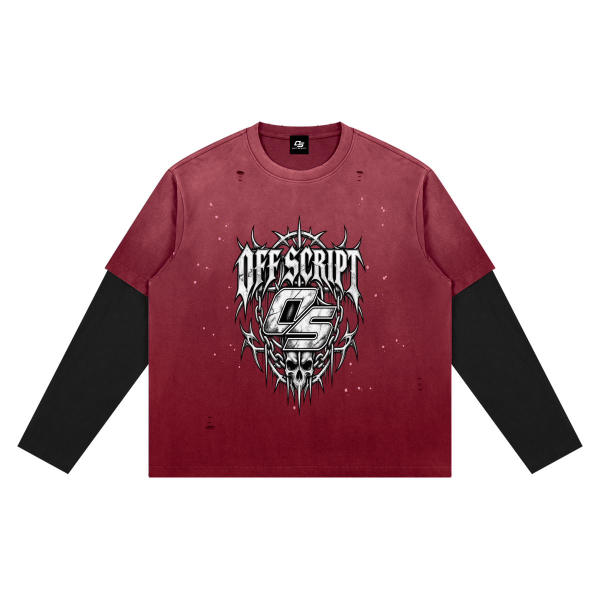 Off Script Gothic Skull Vintage Wash Distressed Layer T-Shirt
