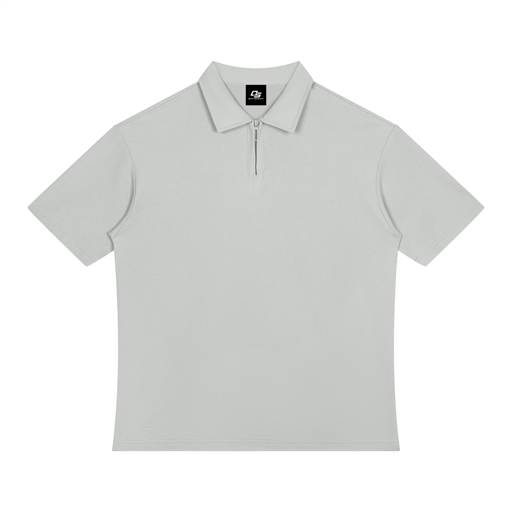 Light Gray Unisex Color Block Quarter-Zip Polo Shirt front product view