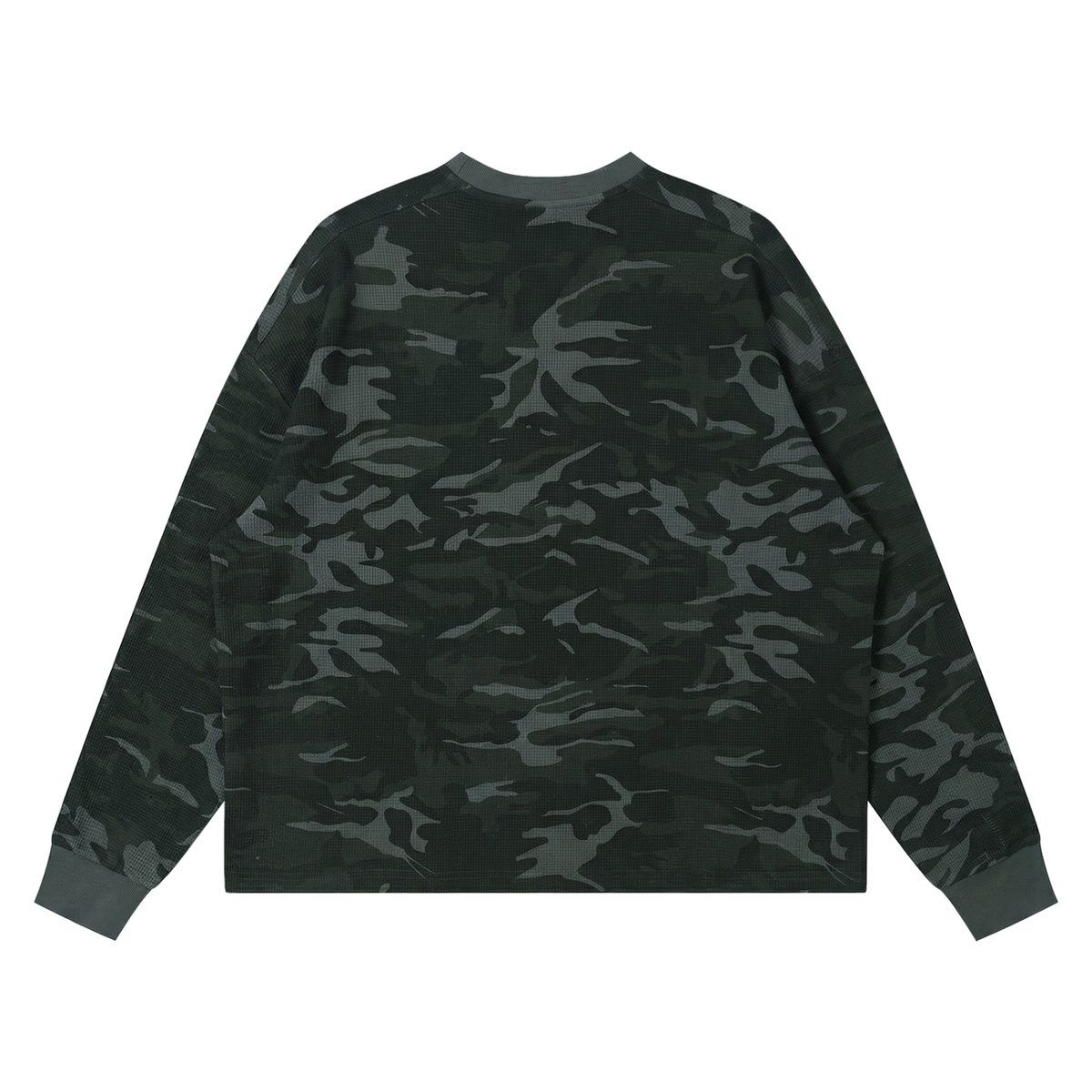 Off Script Waffle Boxy Long Sleeve T-Shirt - Gray Camo back view
