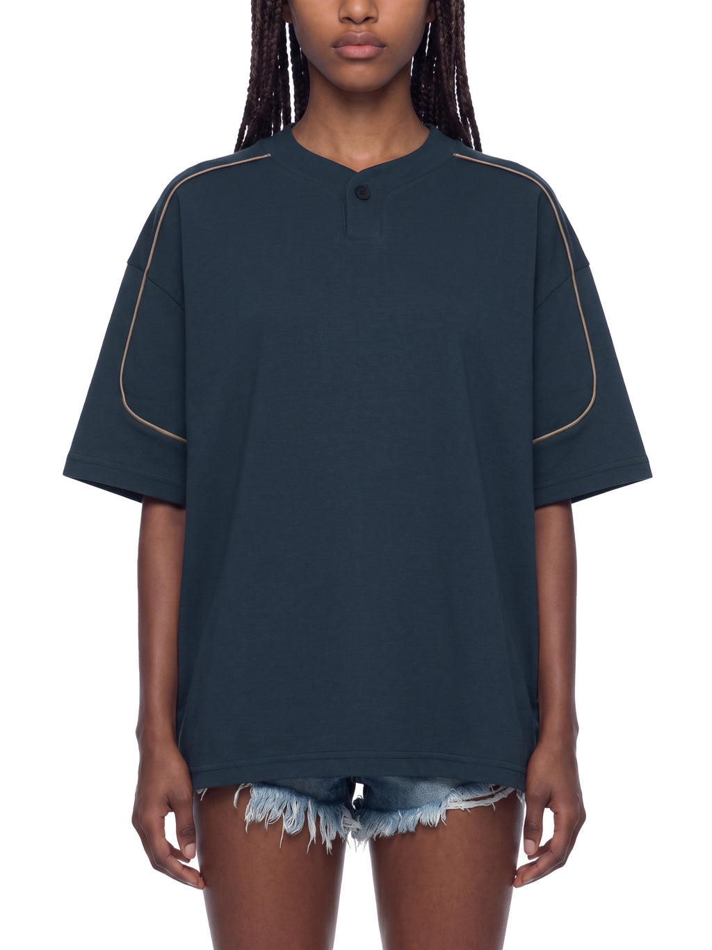 Unisex Oversized Piping Henley T-Shirt