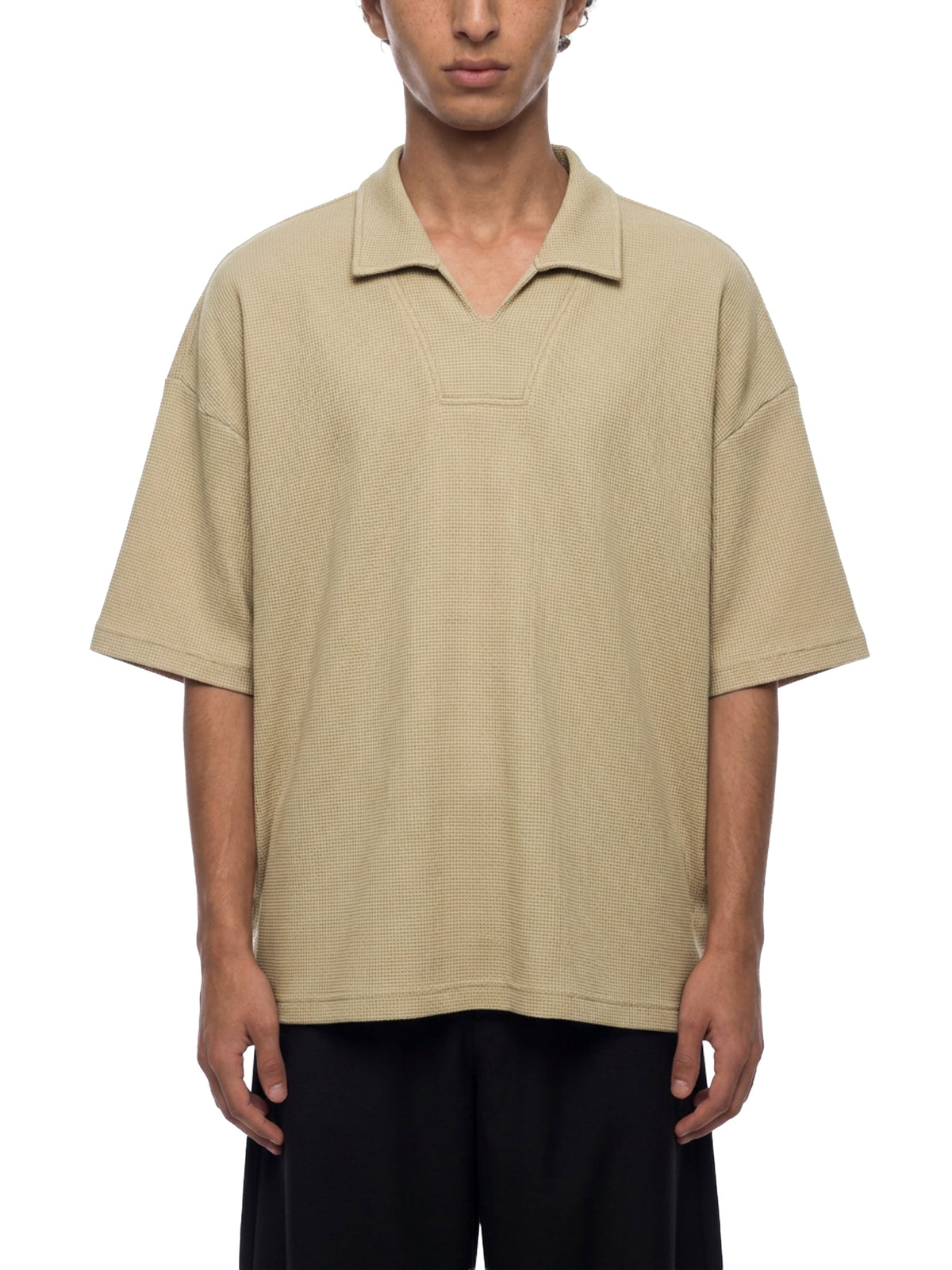 Unisex Vintage Wash Waffle Boxy Polo Shirt