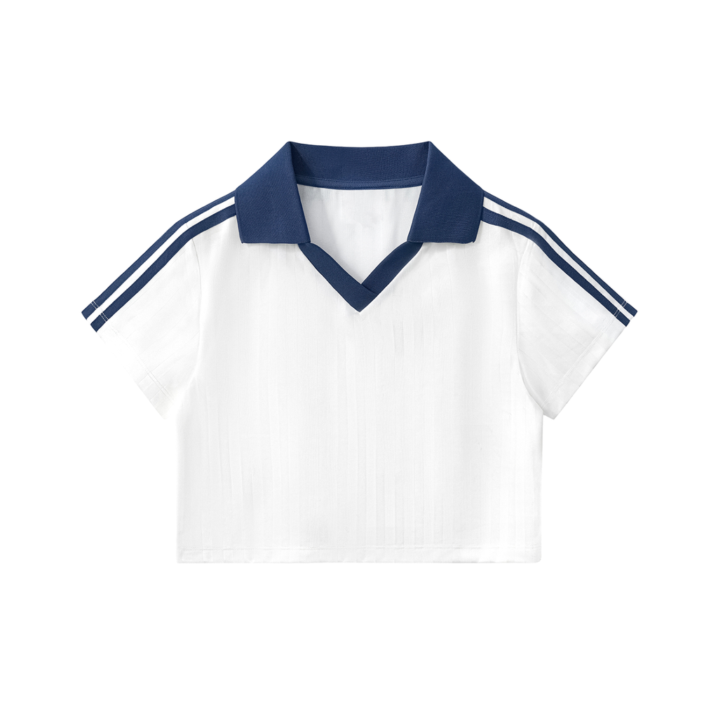 Contrast Collar Striped Cropped Jersey