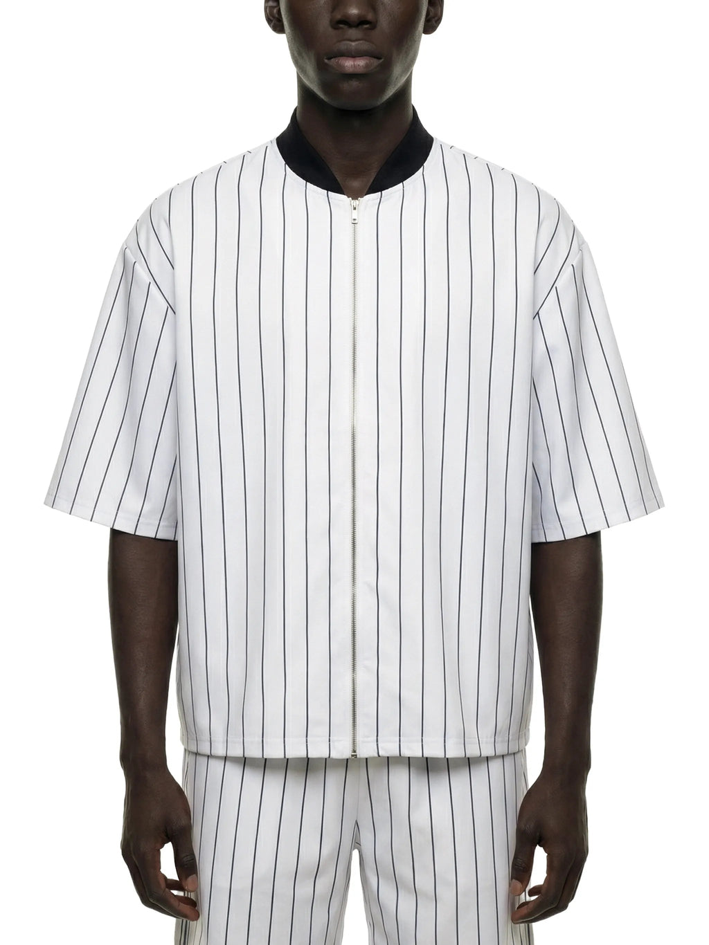 Unisex Striped Full-Zip Baseball Jersey