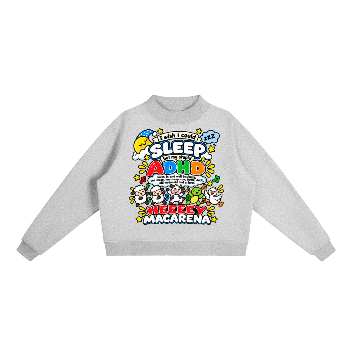 ADHD Macarena Women's Essential Fleece Mock-Neck Graphic Sweatshirt - Flower Gray front