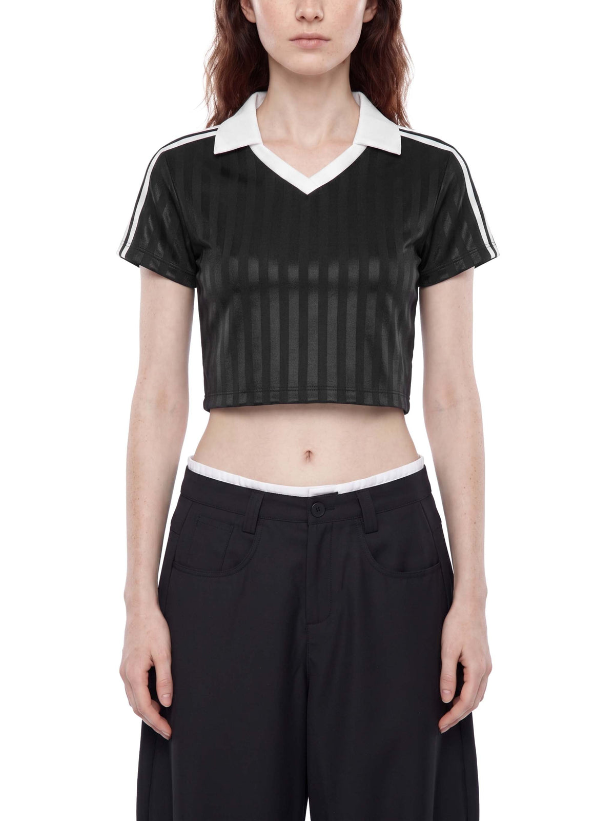 Contrast Collar Striped Cropped Jersey