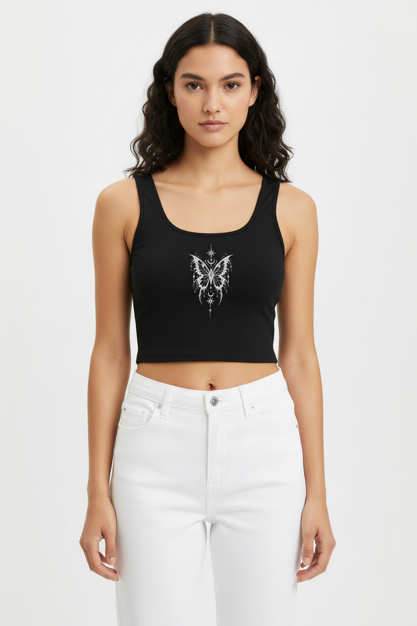 Celestial Butterfly Women’s Cropped Tank Top - model view