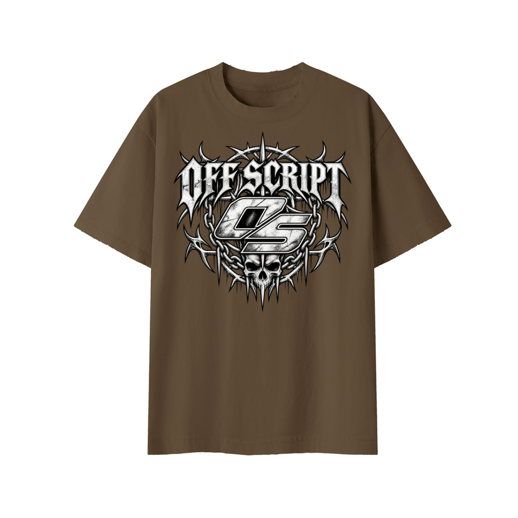 Off Script Gothic Skull Front-Print Vintage Wash Distressed T-Shirt