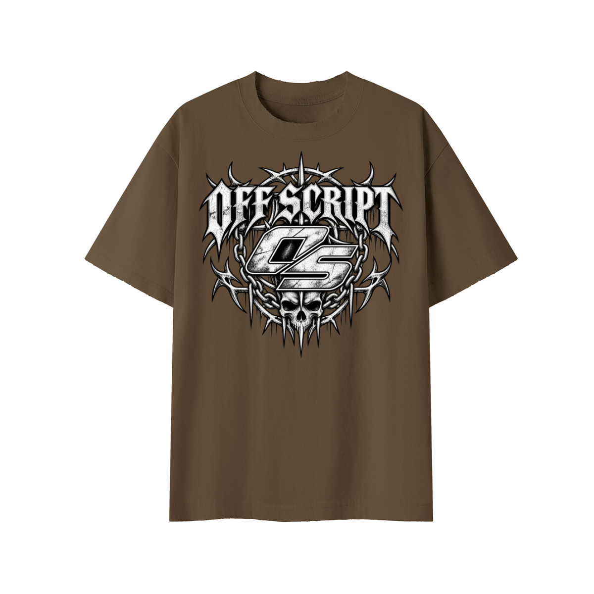 Off Script Gothic Skull Front-Print Vintage Wash Distressed T-Shirt