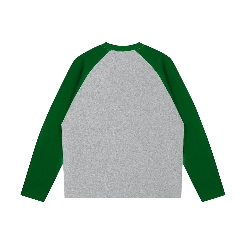 Flower Grey with Green Unisex colour-blocked raglan long-sleeve T-shirt back view