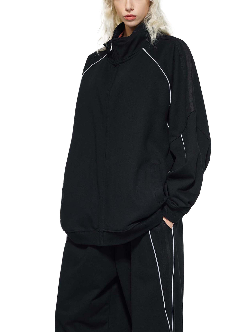Reflective Striped Raglan Sleeve Jacket