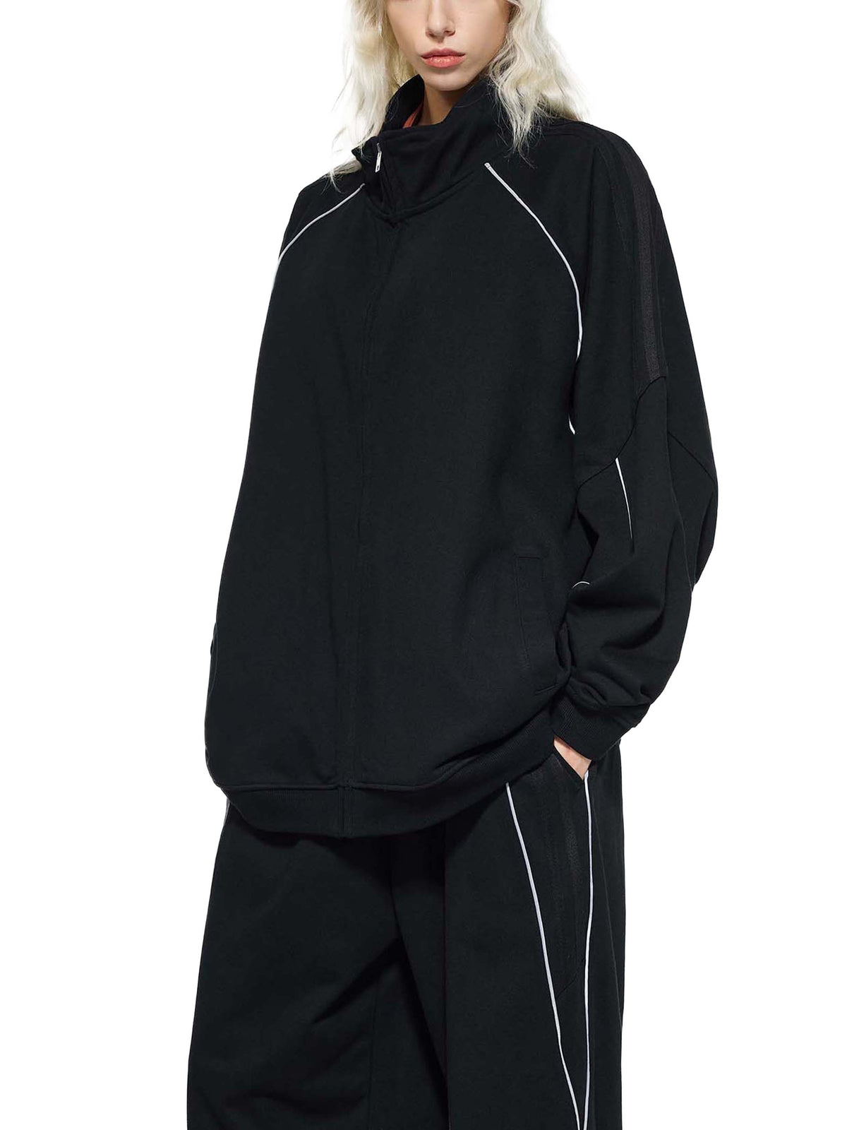 Reflective Striped Raglan Sleeve Jacket
