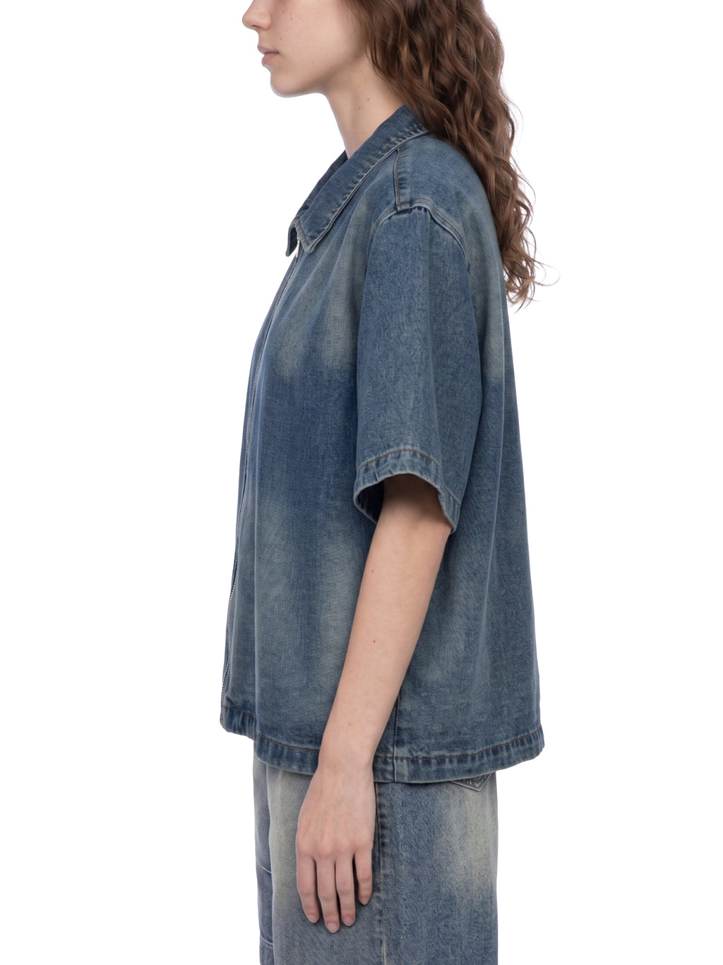 Unisex Vintage Washed Full-Zip Denim Shirt
