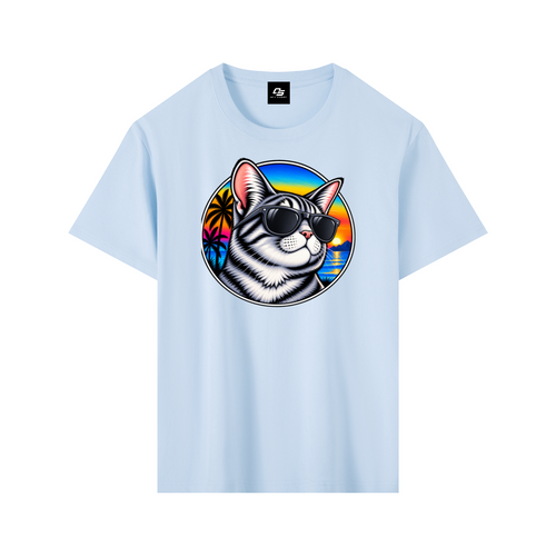Cool Cat Tropical Sunset Pure Cotton Unisex T-Shirt – Sky Blue
