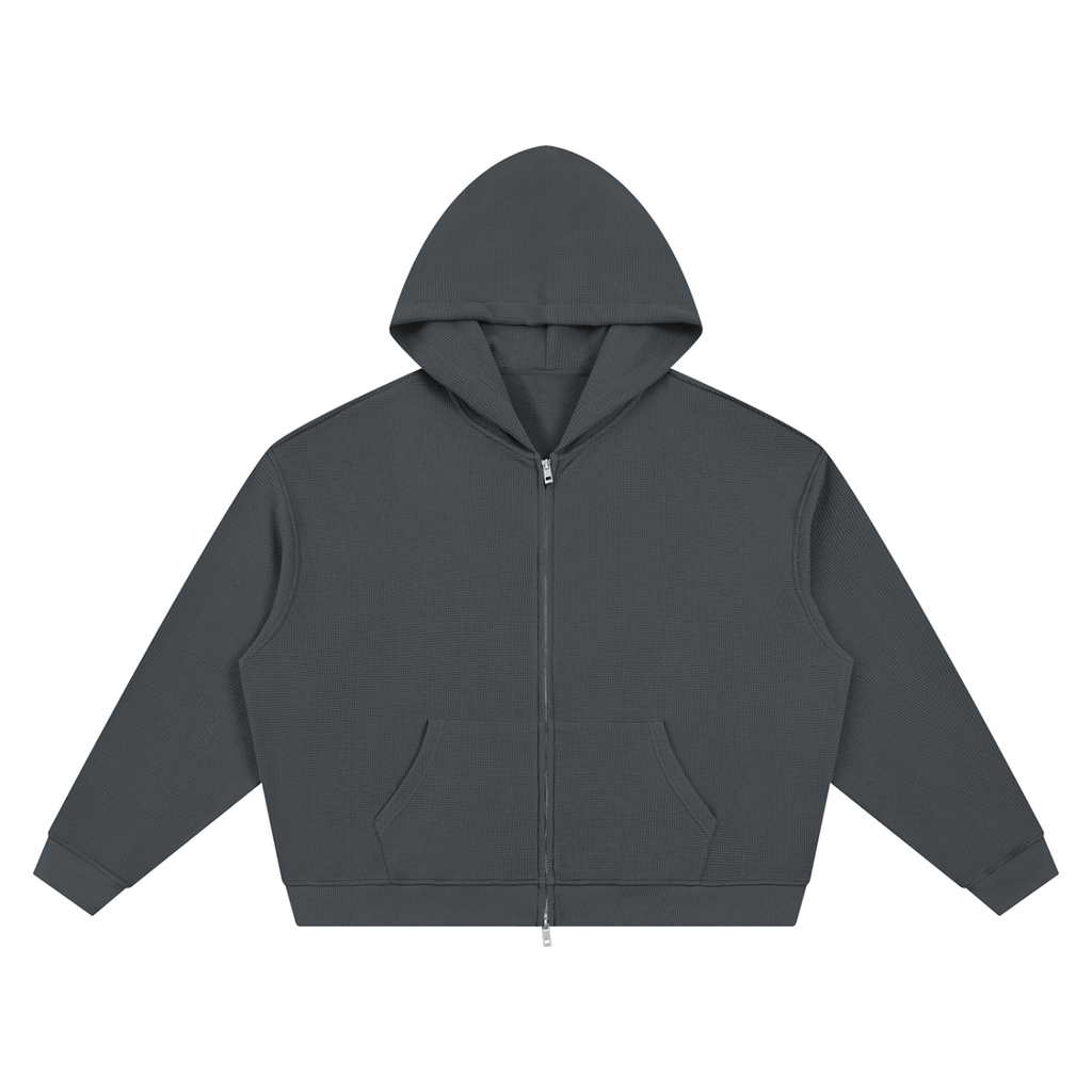 Unisex Waffle Boxy Full-Zip Hoodie