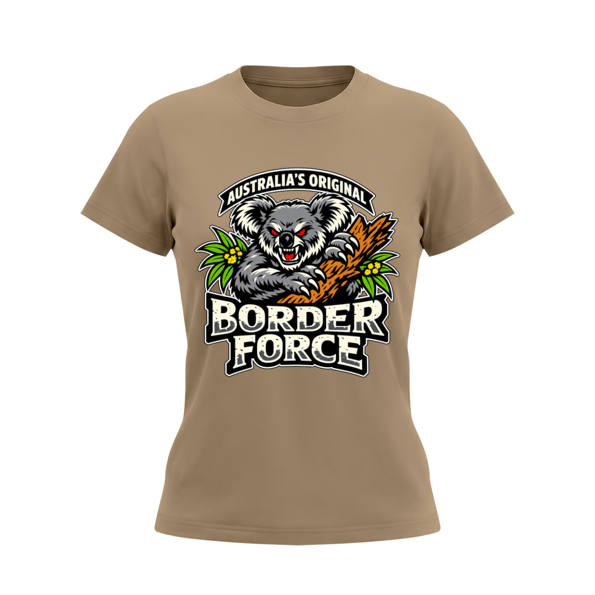 Drop Bear Women's Slim Fit Crewneck T-Shirt - Khaki front 3D mockup