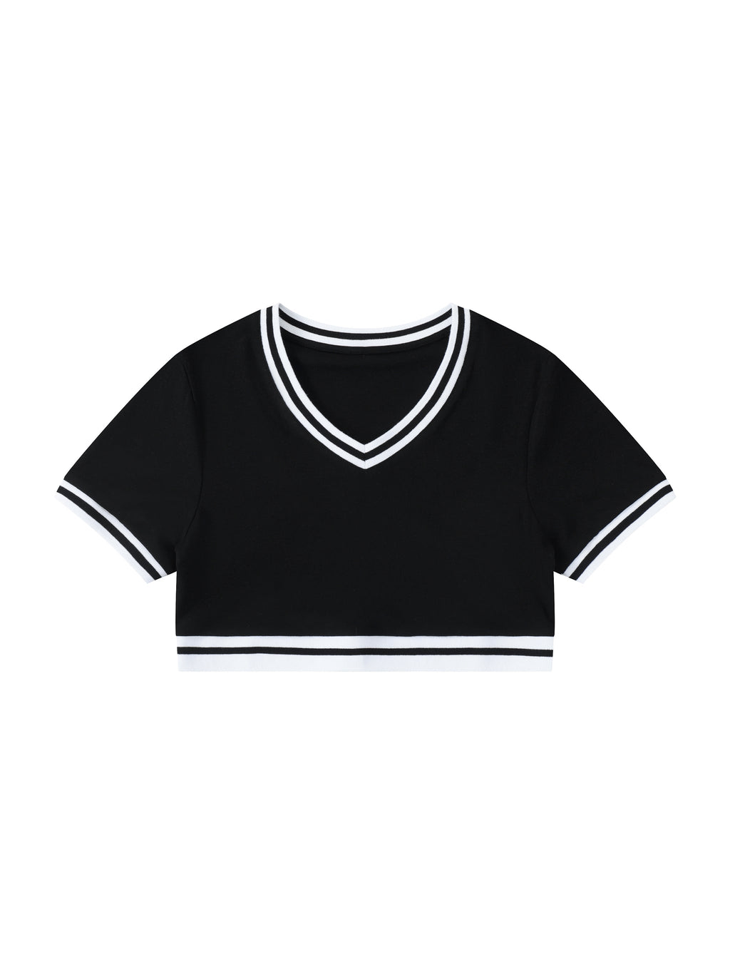 Women's Color Block V-Neck Crop T-Shirt