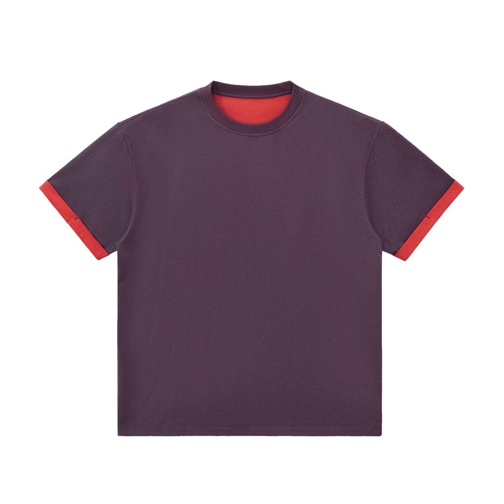 Purple Unisex Contrast-Cuff T-Shirt front view