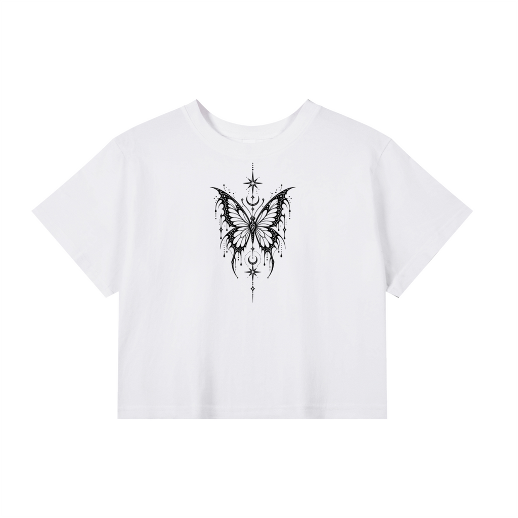 Celestial Butterfly Women’s Cropped T-Shirt - White front