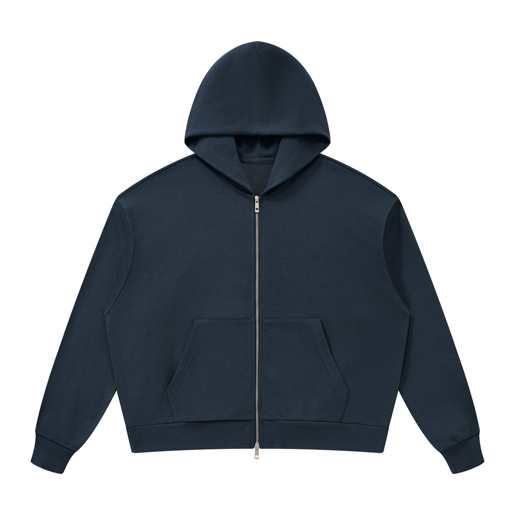 Unisex Drop Shoulder Full Zip Hoodie – Navy Blue