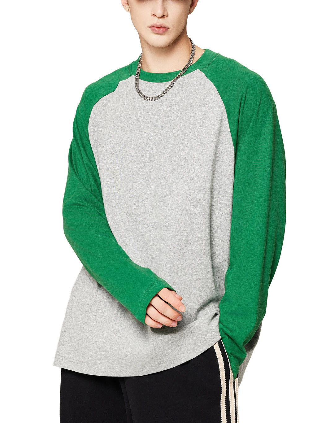Unisex colour-blocked raglan long-sleeve T-shirt lifestyle view