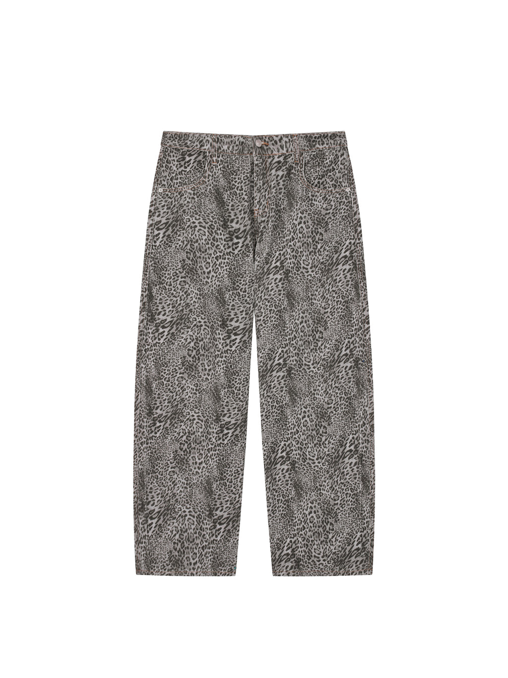 Unisex Vintage Wash Leopard Wide Leg Jeans