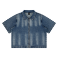 Unisex Vintage Washed Full-Zip Denim Shirt