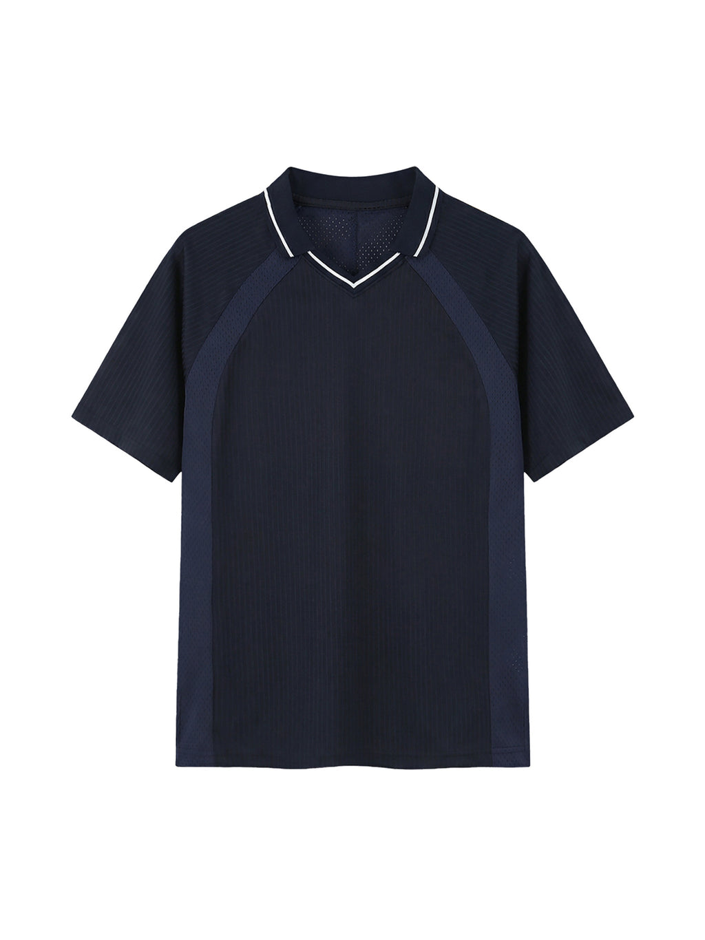 Navy Blue Unisex Striped V-Neck Soccer Jersey front view