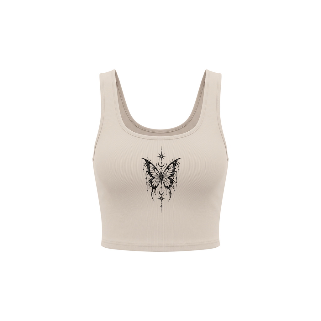 Celestial Butterfly Women’s Cropped Tank Top - Mild Apricot front mockup