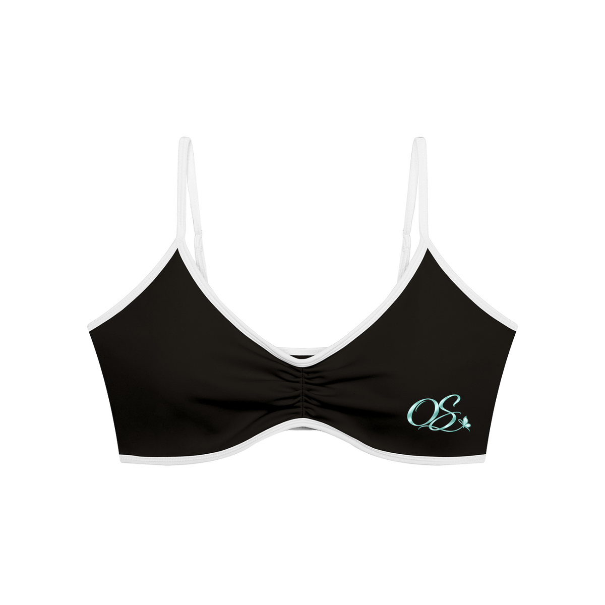 Off Script Women’s Colour-Block Ruched V-Neck Sports Bra - Black - front mockup