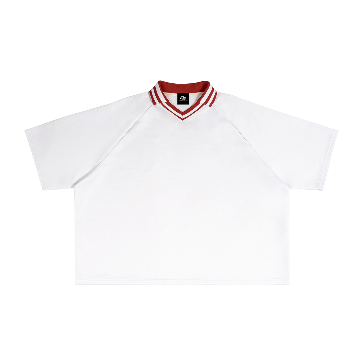 White with Red Unisex Contrast-Lapel Boxy T-Shirt front view