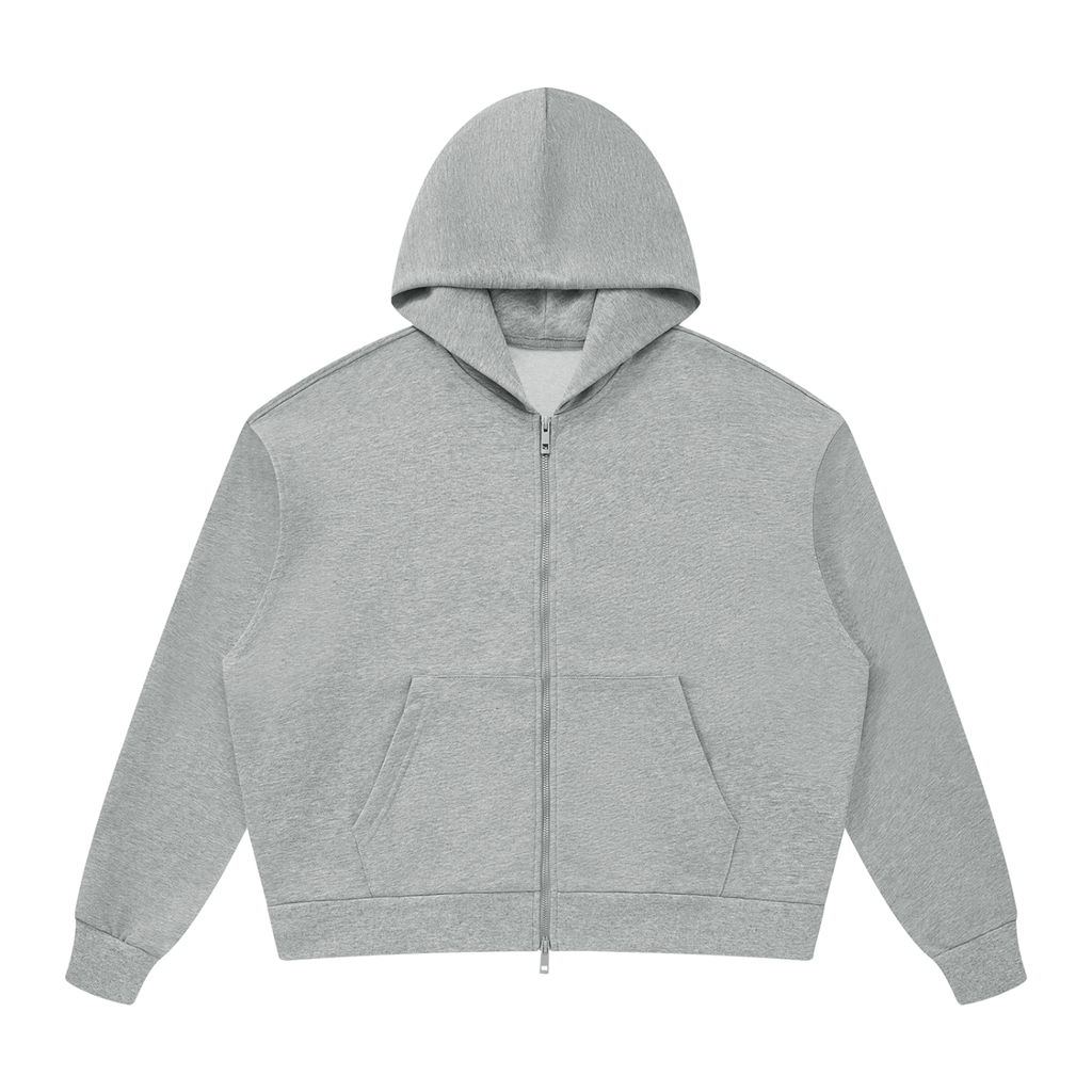 Unisex Drop Shoulder Full Zip Hoodie – Flower Grey
