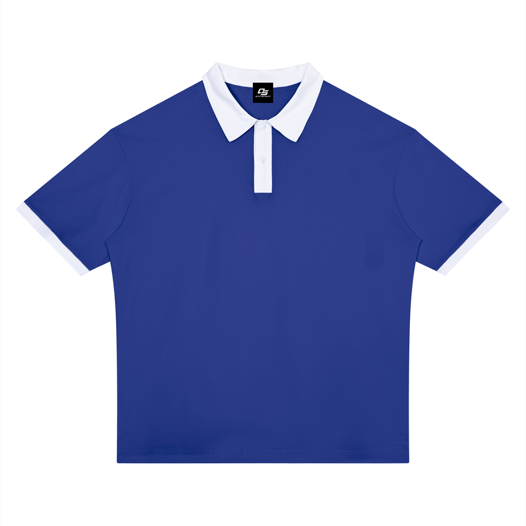 Klein Blue with White Unisex Color Block Polo Shirt front product view