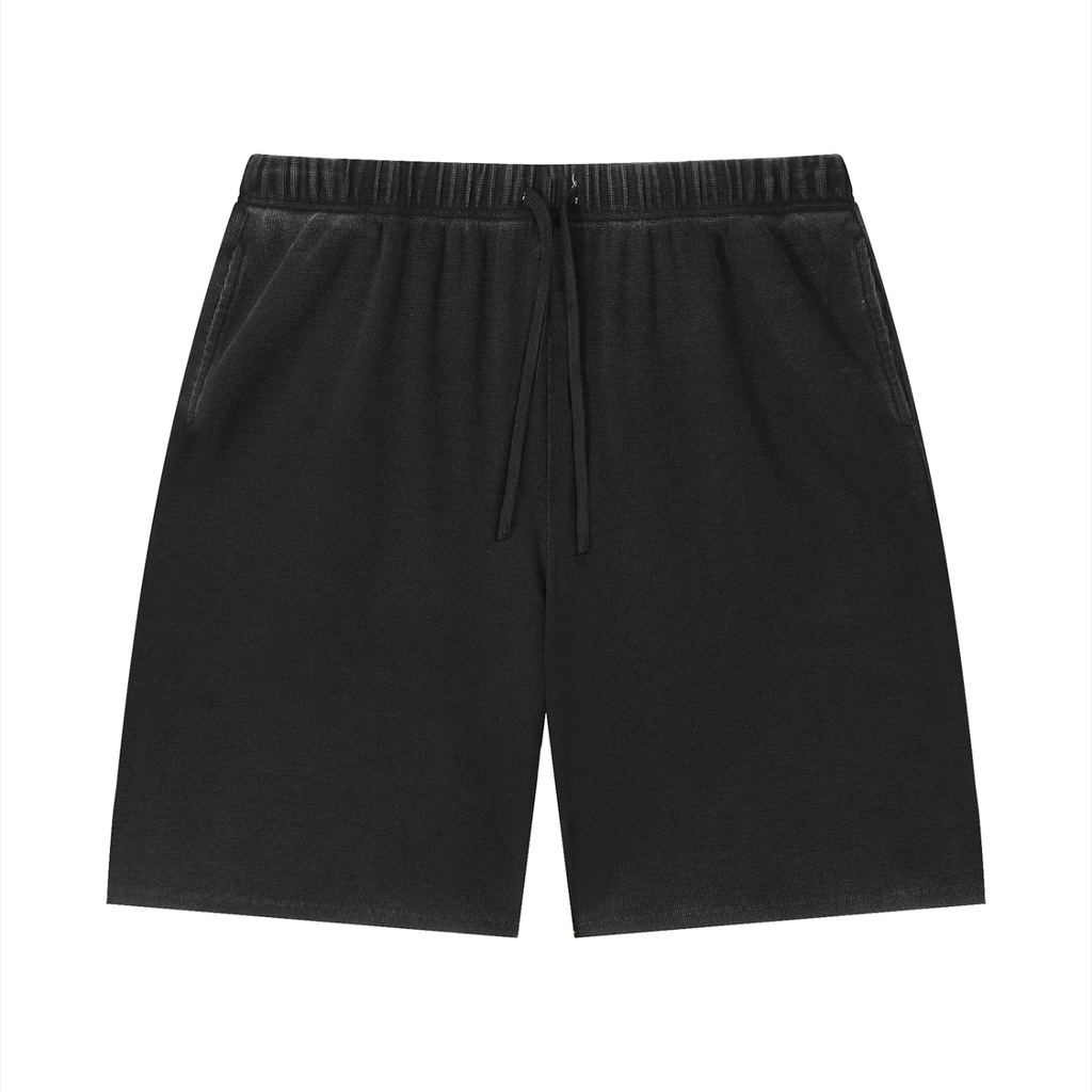 Unisex Vintage Wash Waffle Raw Hem Shorts