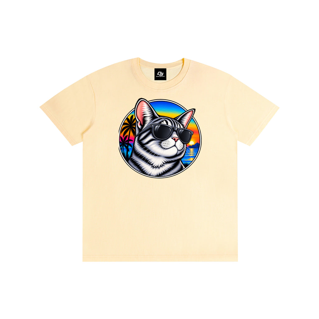 Cool Cat Tropical Sunset Pure Cotton Unisex T-Shirt – product view