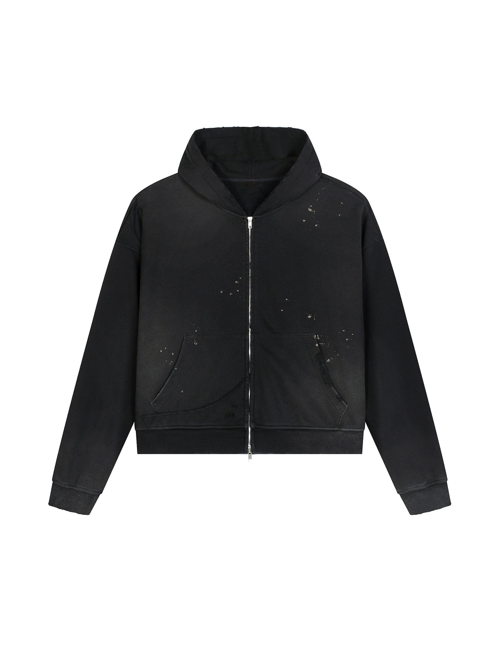 Sun Fade Frayed Raw Edge Fleece Zip Hoodie