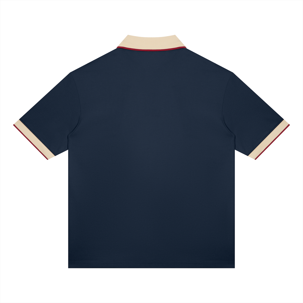 Navy Blue with Apricot Unisex Color Block Polo Shirt back product view