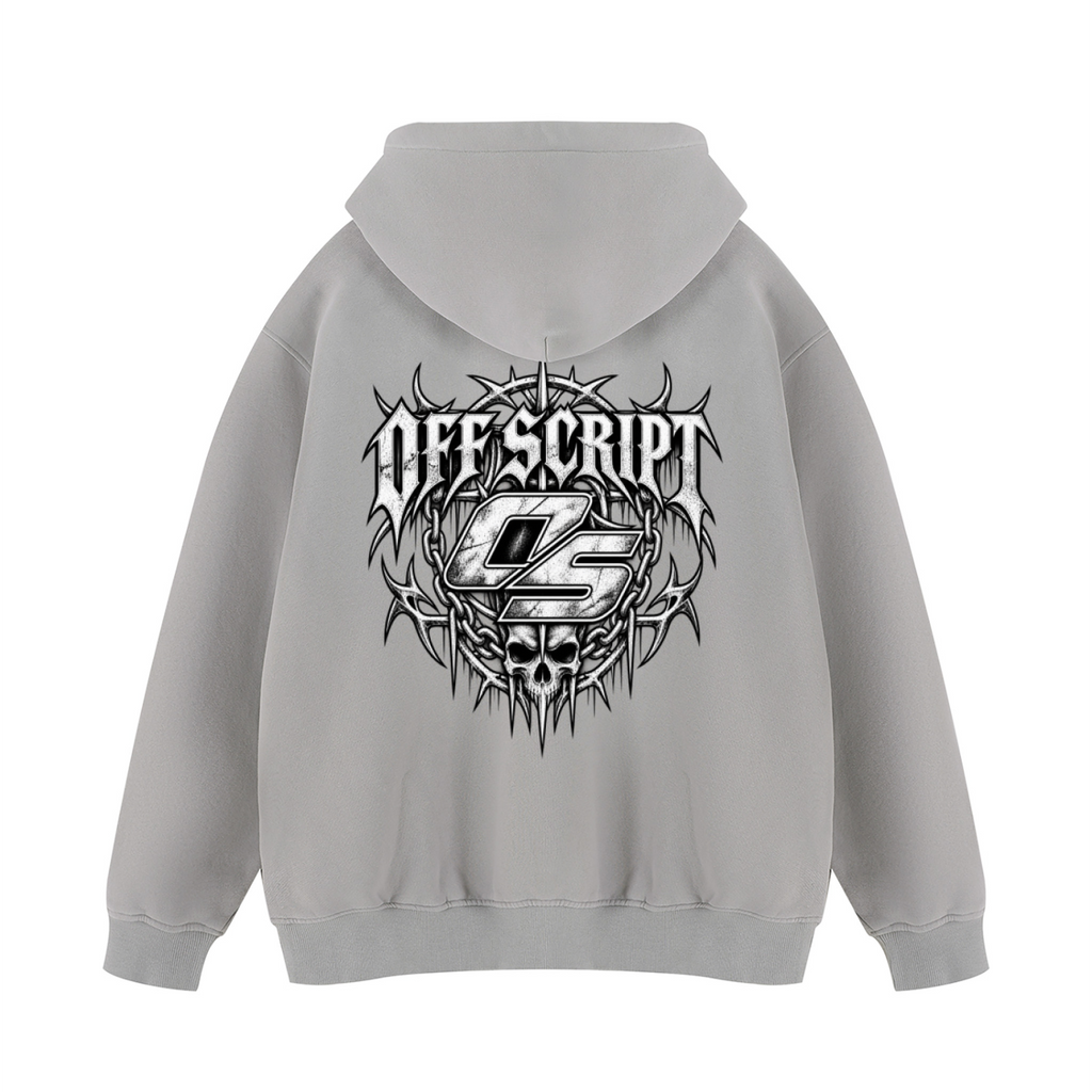 Off Script Gothic Skull Vintage Wash Fleece Hoodie