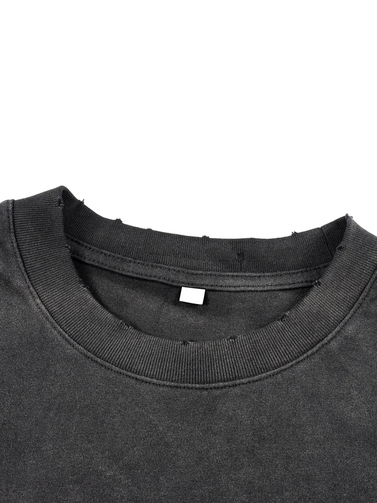 Unisex sunfade hand-frayed faux two-piece long-sleeve T-shirt detail view