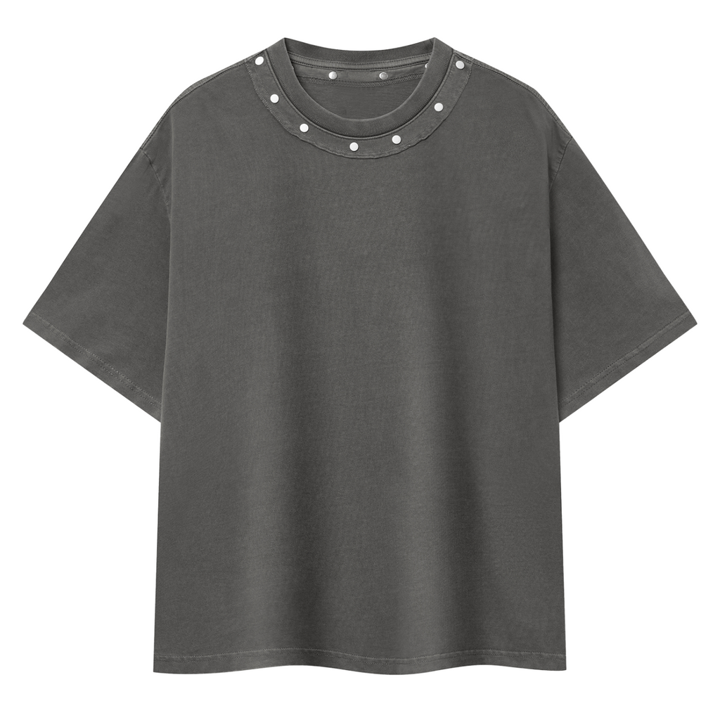 Off Script Gothic Skull Washed Boxy Studded T-Shirt