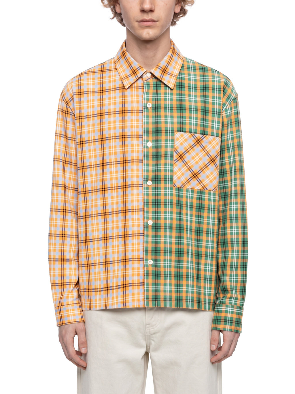 Unisex Oversized Plaid Colour Block Shirt