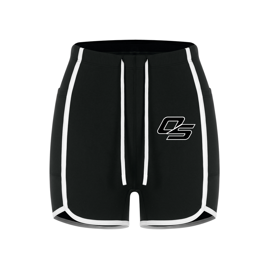 Off Script Women’s High-Rise Contrast-Piped Yoga Shorts