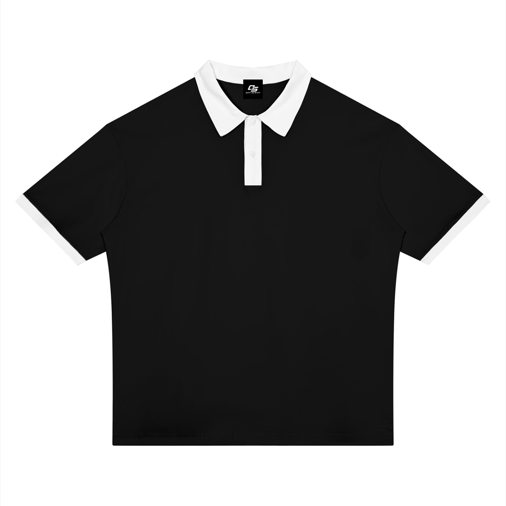 Black with White Unisex Color Block Polo Shirt front product view