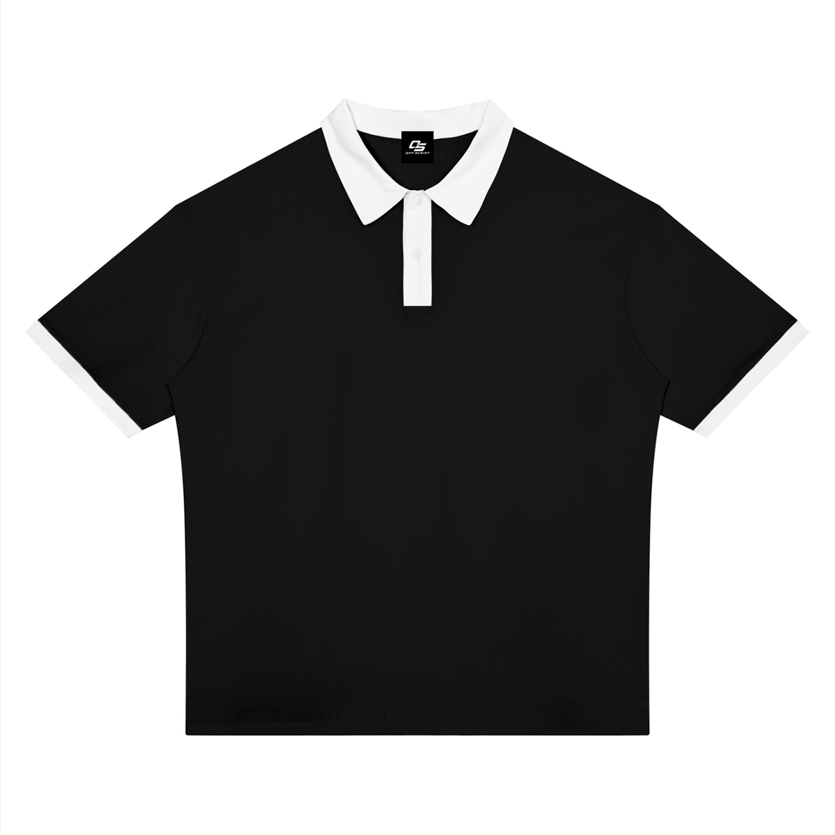 Black with White Unisex Color Block Polo Shirt front product view