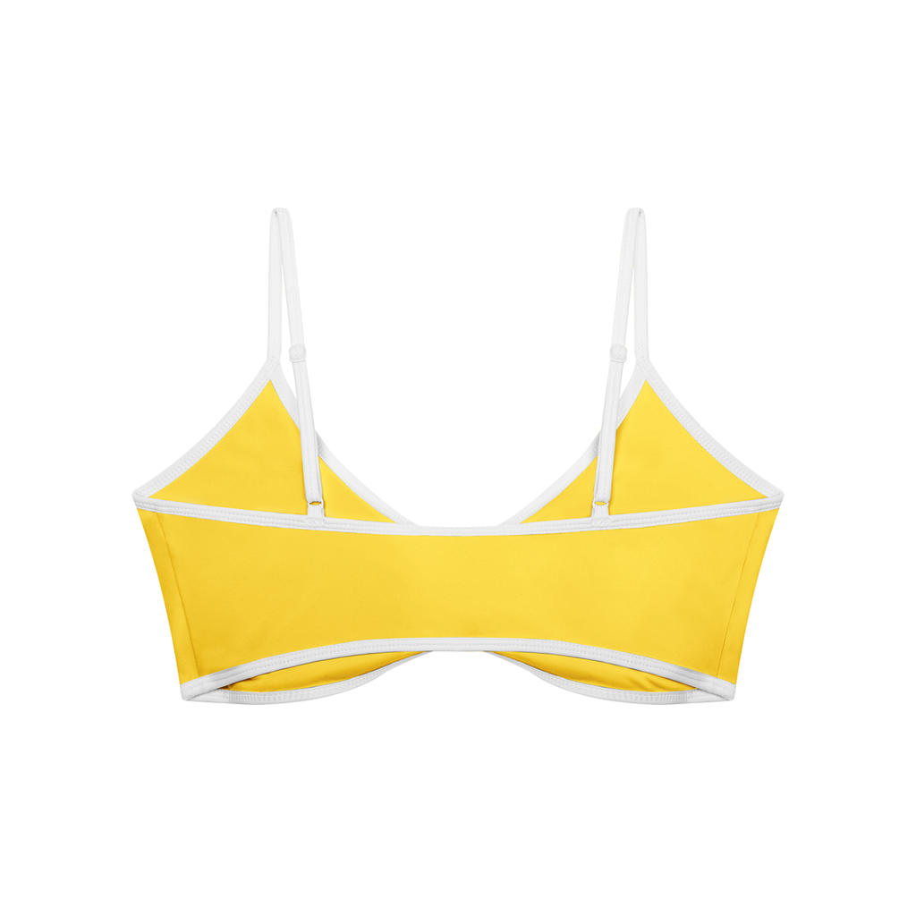 Off Script Women’s Colour-Block Ruched V-Neck Sports Bra - Yellow - back mockup