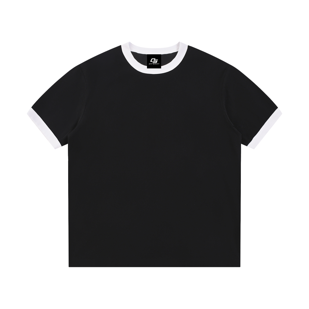 Black Unisex Contrast-Edge Ribbed Crewneck T-Shirt front view